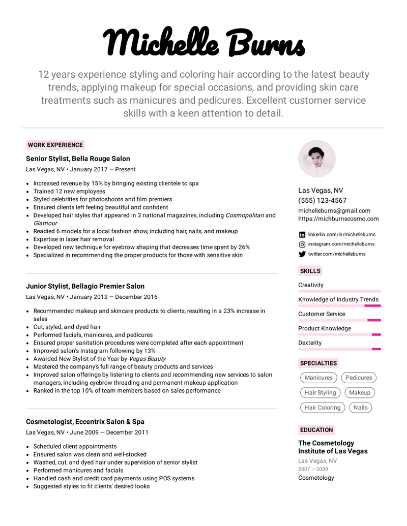 Cosmetologist Resume Example & Writing Tips for 2022